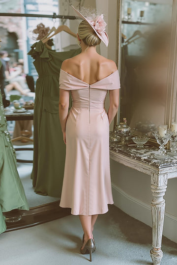Blush Pink Off the Shoulder Mother of Bride Dress with Sash